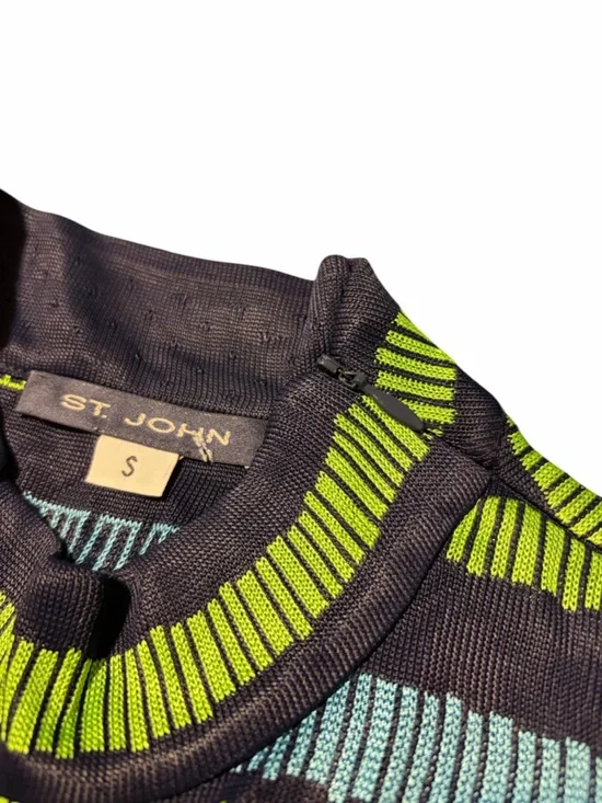St. John Black Knit Top with Red, Lime and Aqua Stripes - Picture 5 of 8